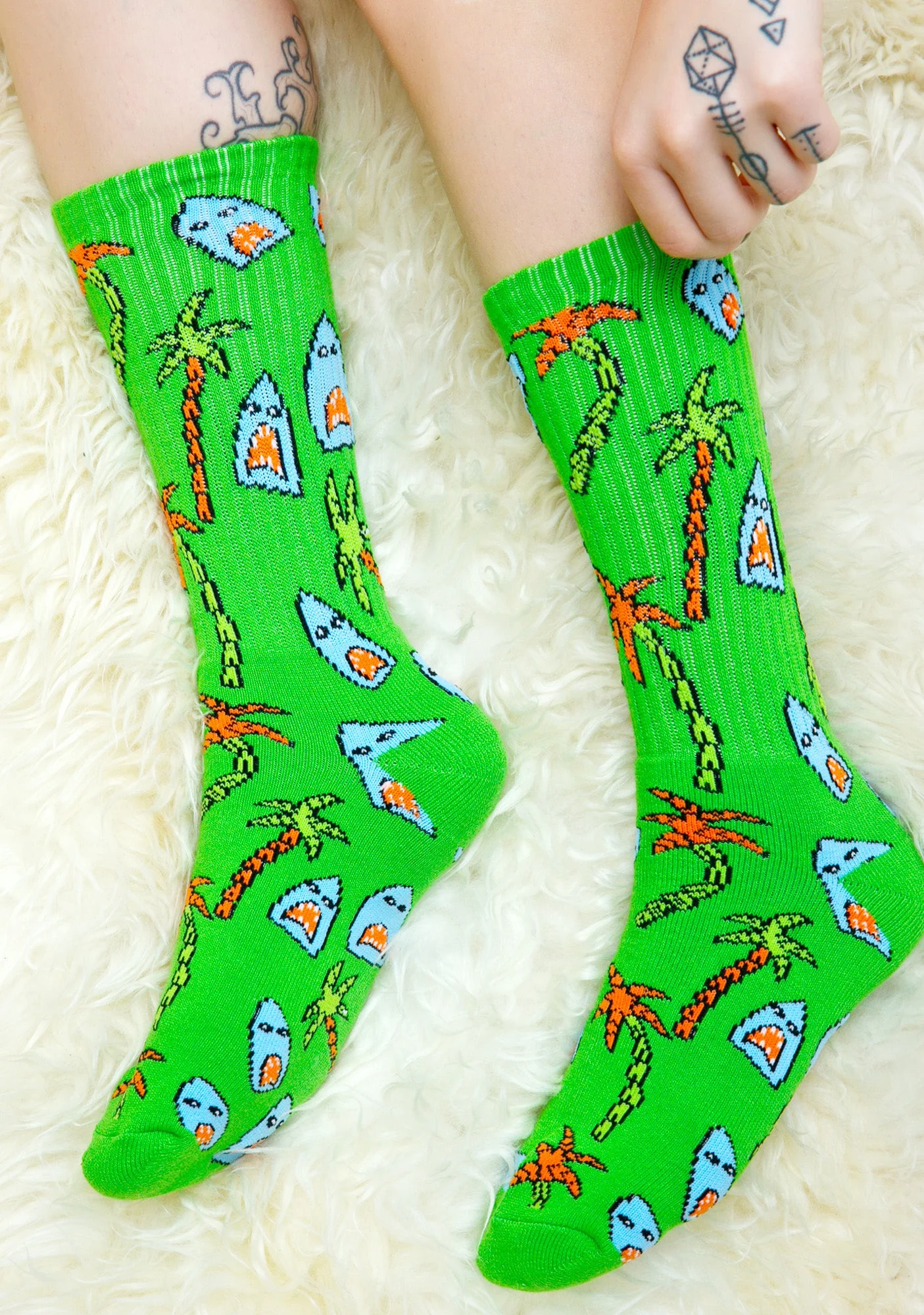 Anne Freeman Shark Attack Crew Socks - White - Image 4