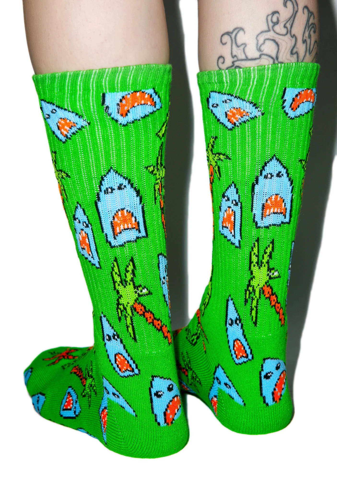 Anne Freeman Shark Attack Crew Socks - White - Image 5