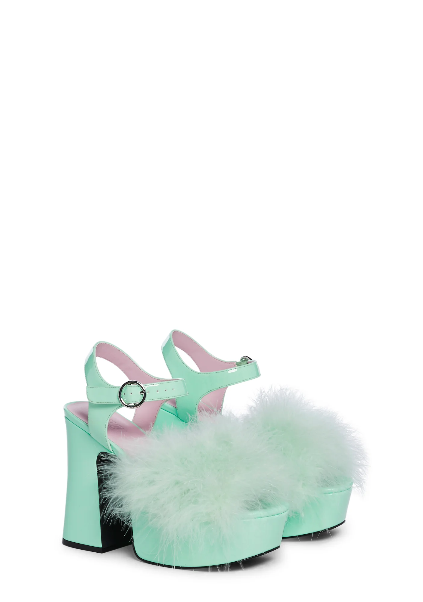 Blushin' N' Crushin' Marabou Heels - Mint - Image 3