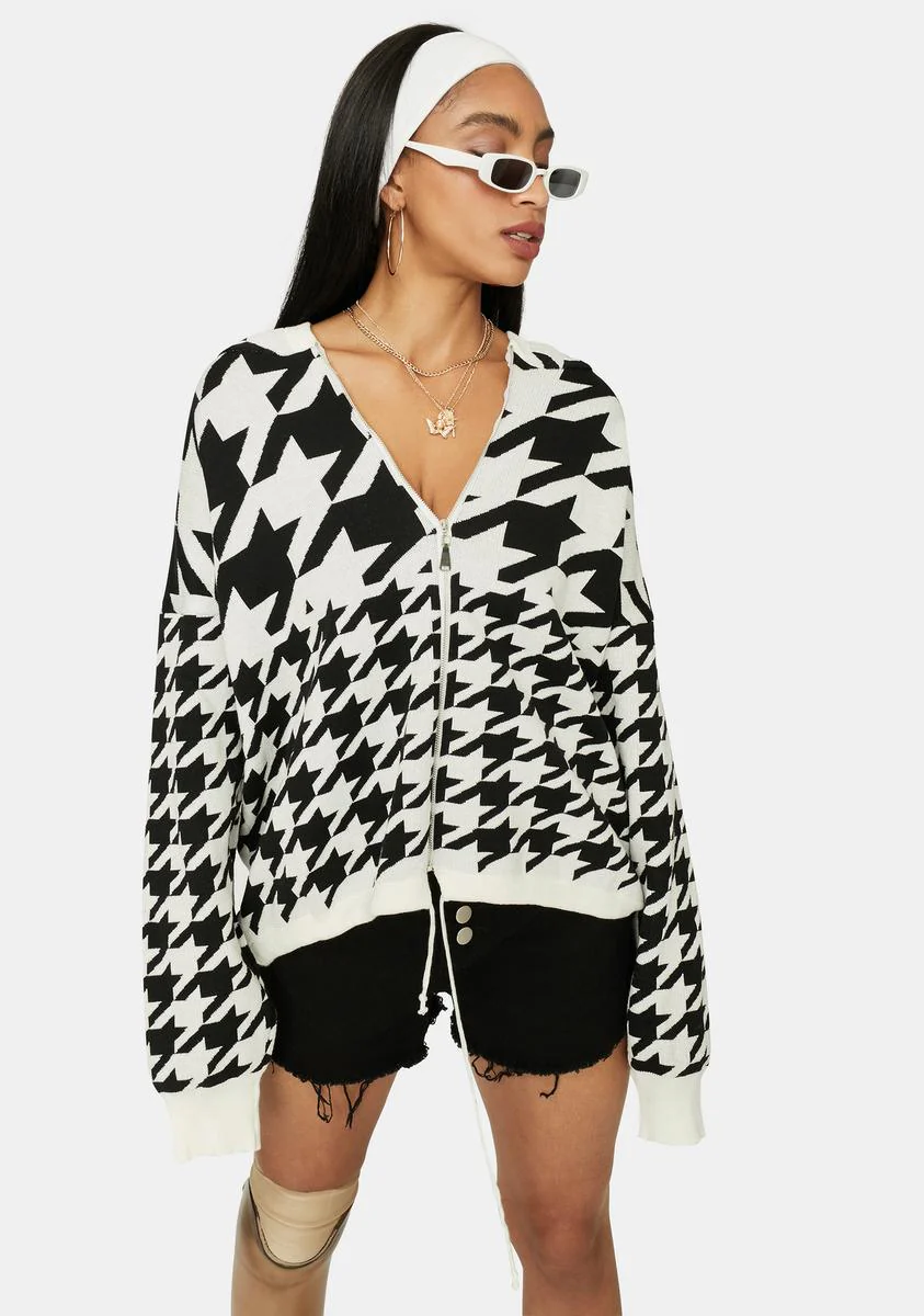 Bossy Vibes Houndstooth Zip Up Jacket