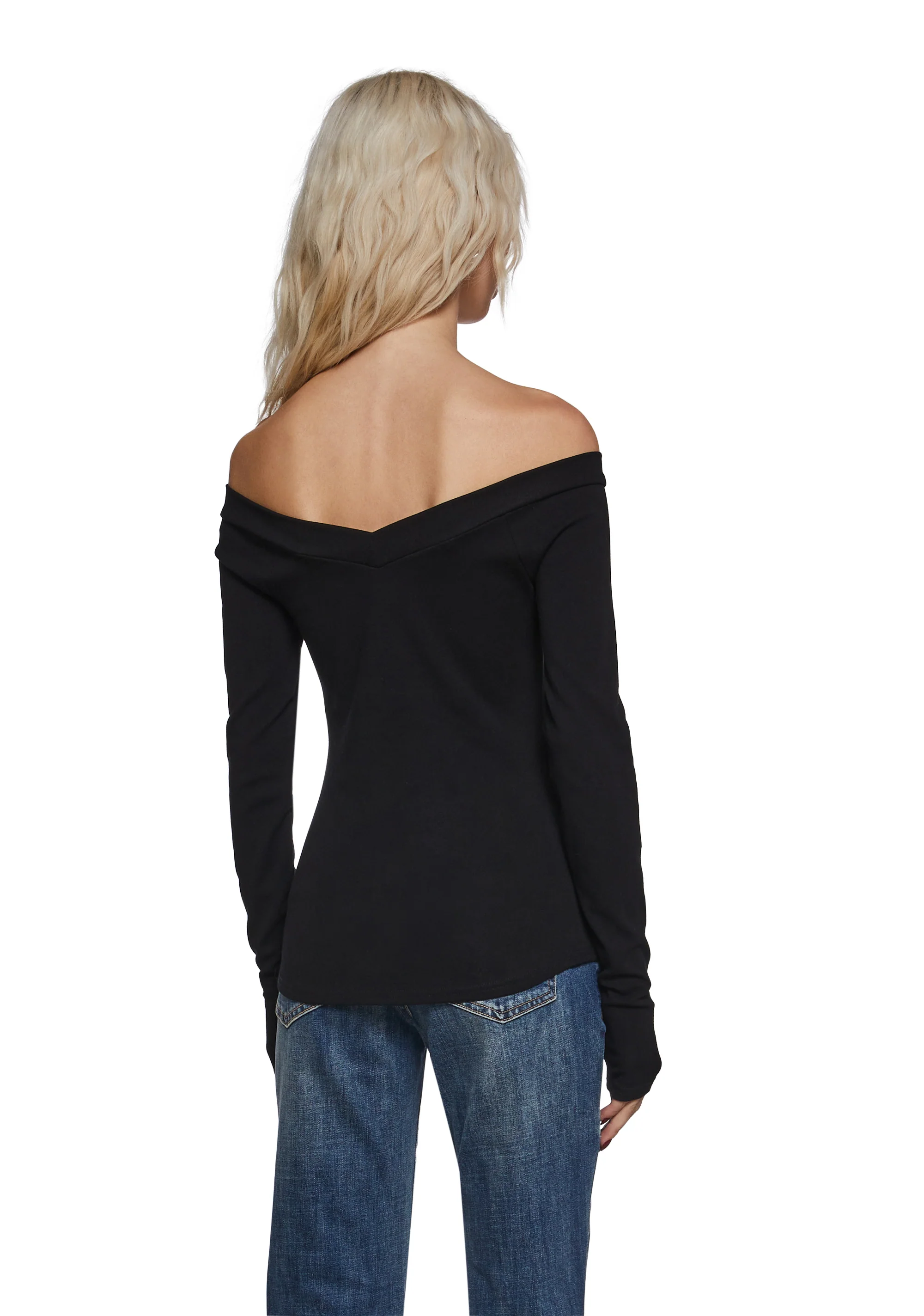 Logo Off The Shoulder Top - Black - Image 5