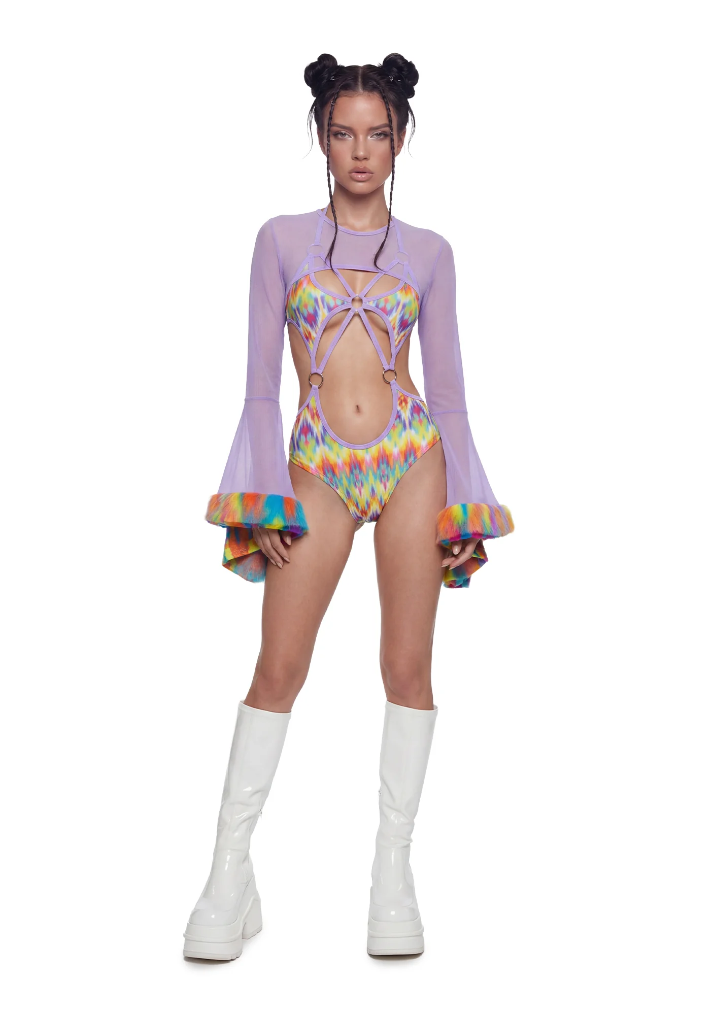 Neon Pop Faux Fur Trimmed Mesh Shrug - Image 2