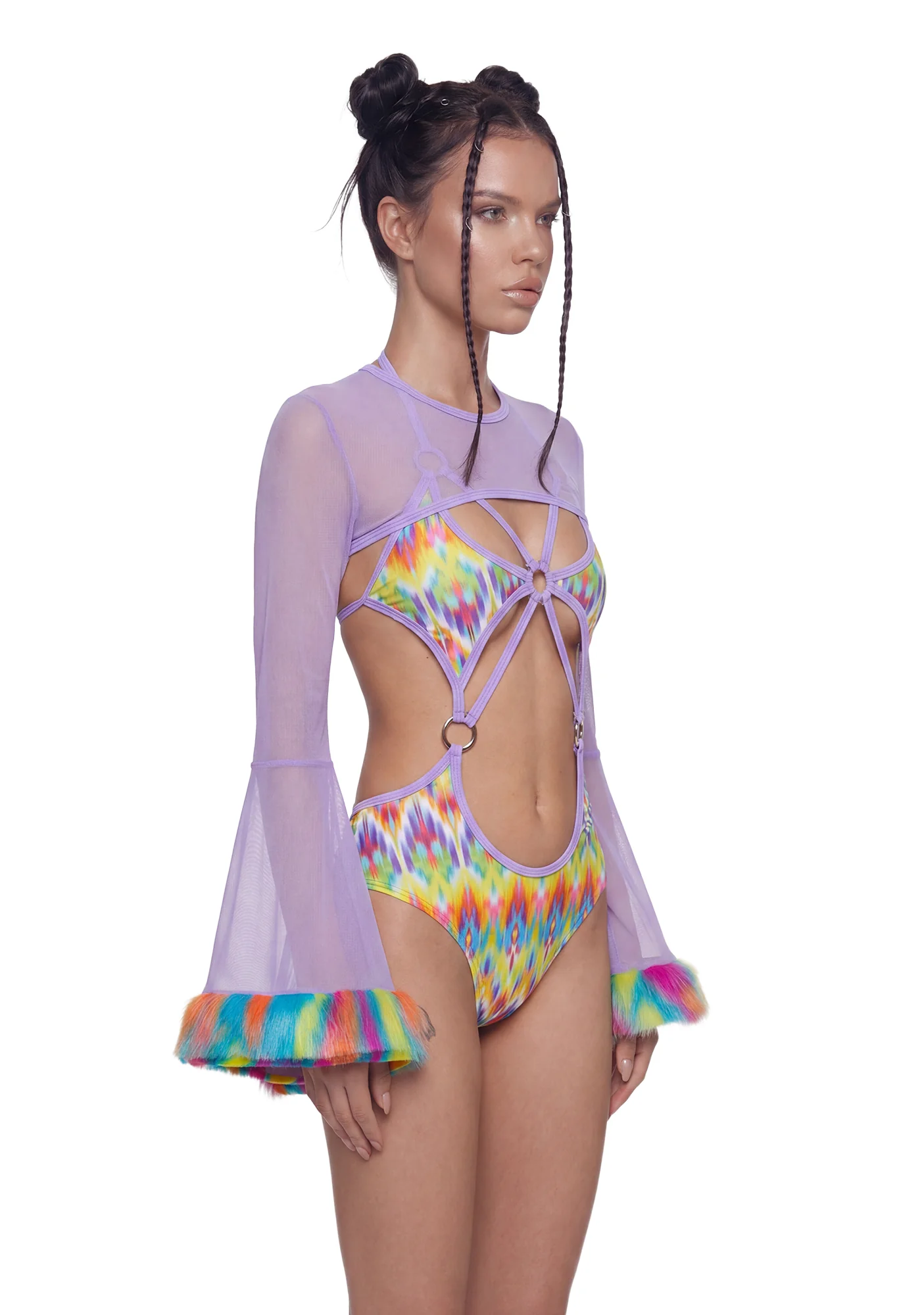 Neon Pop Faux Fur Trimmed Mesh Shrug - Image 3