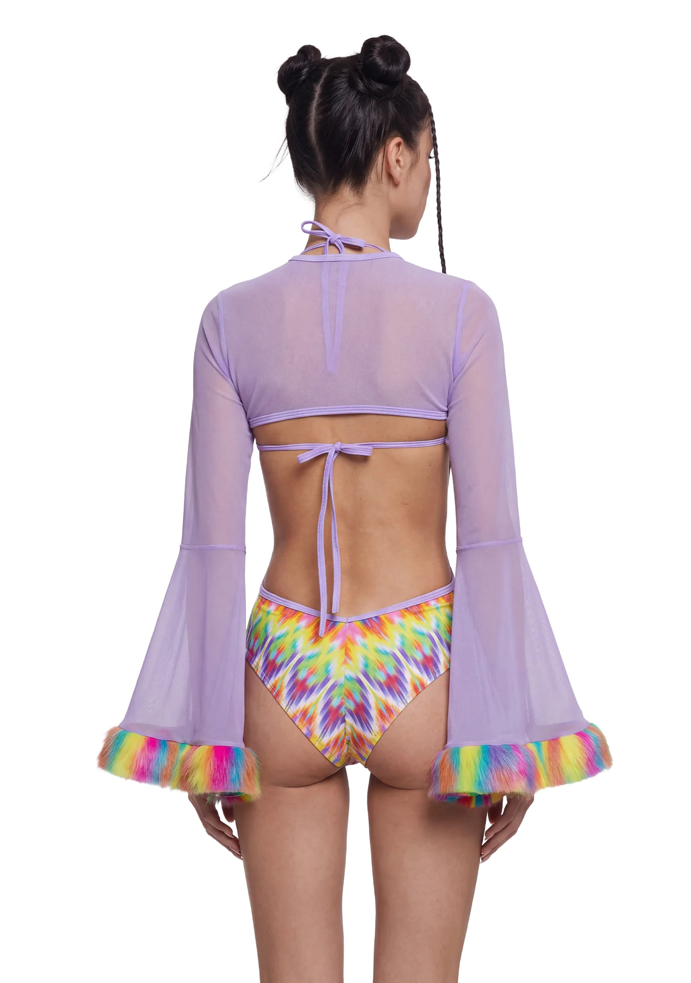 Neon Pop Faux Fur Trimmed Mesh Shrug - Image 4