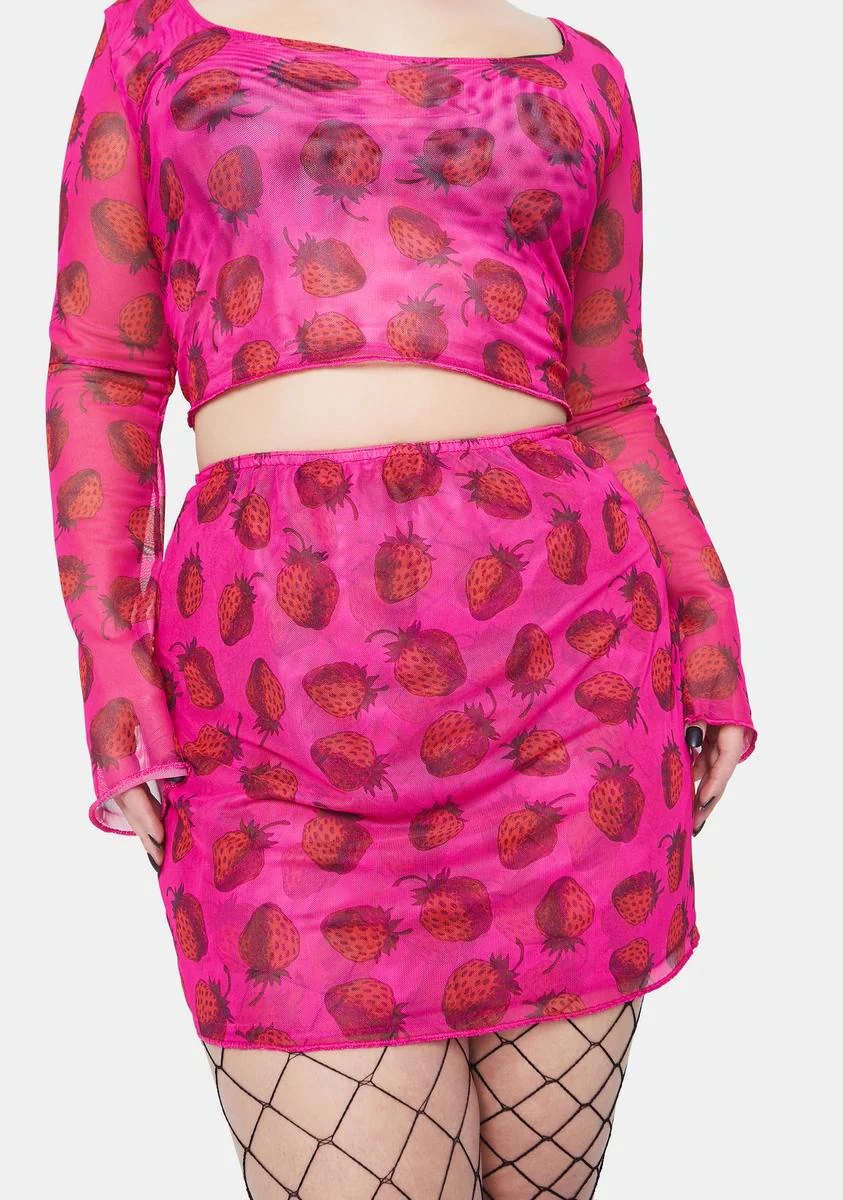 Plus Strawberry Mesh Mini Skirt
