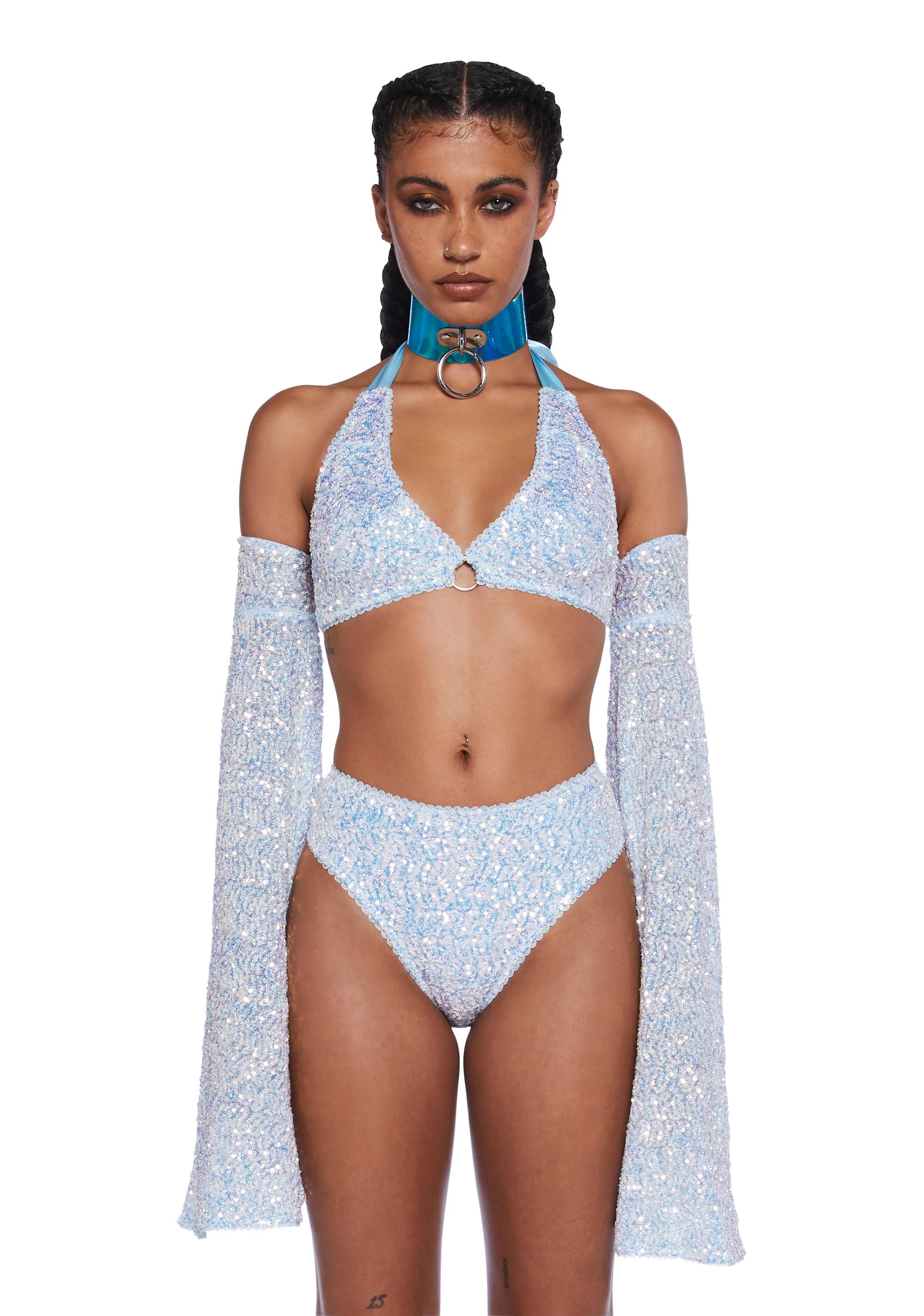 Dazzling Daydream Long Sleeve Crop Top - Blue