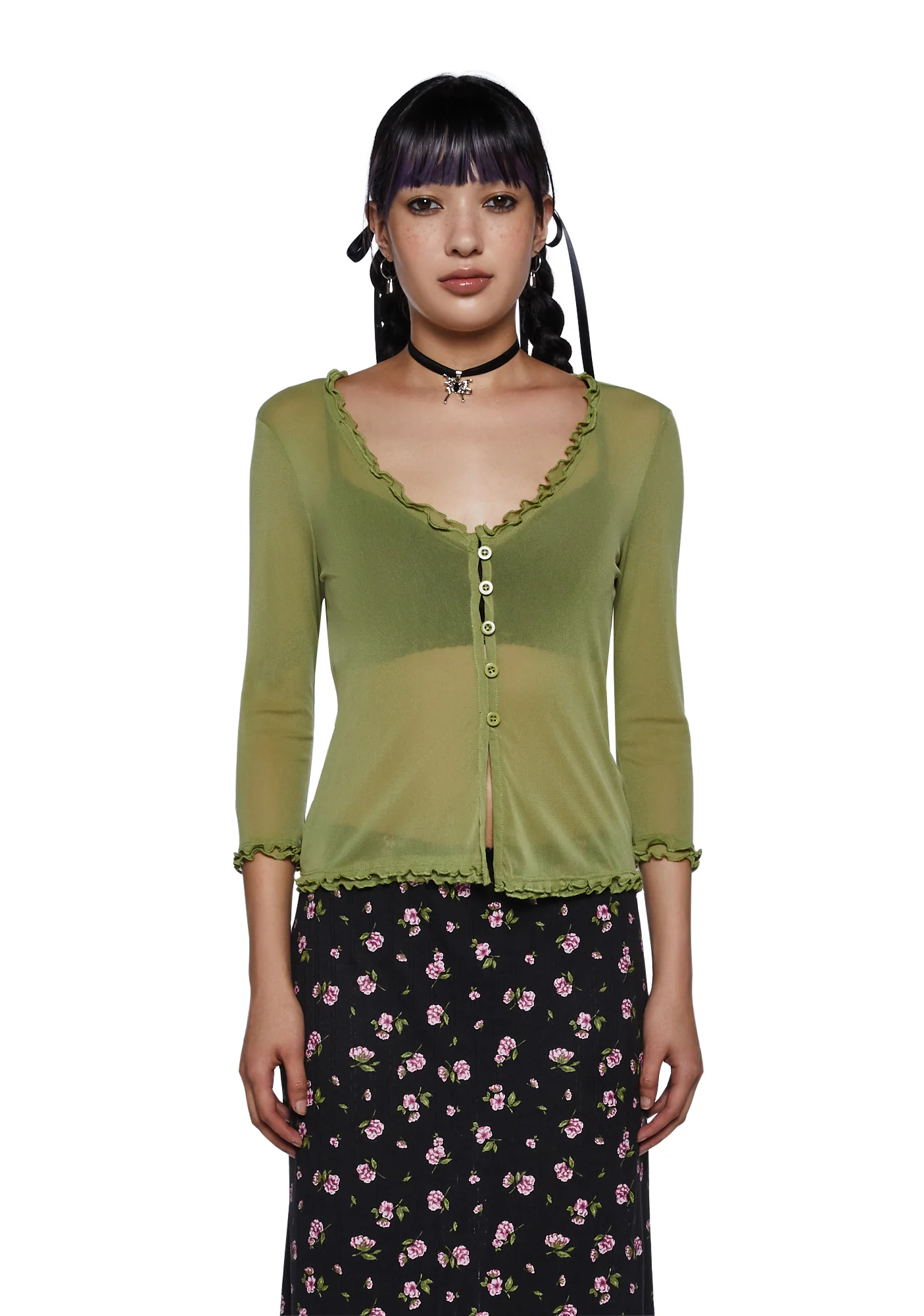 Everlong Romance Long Sleeve Top - Green