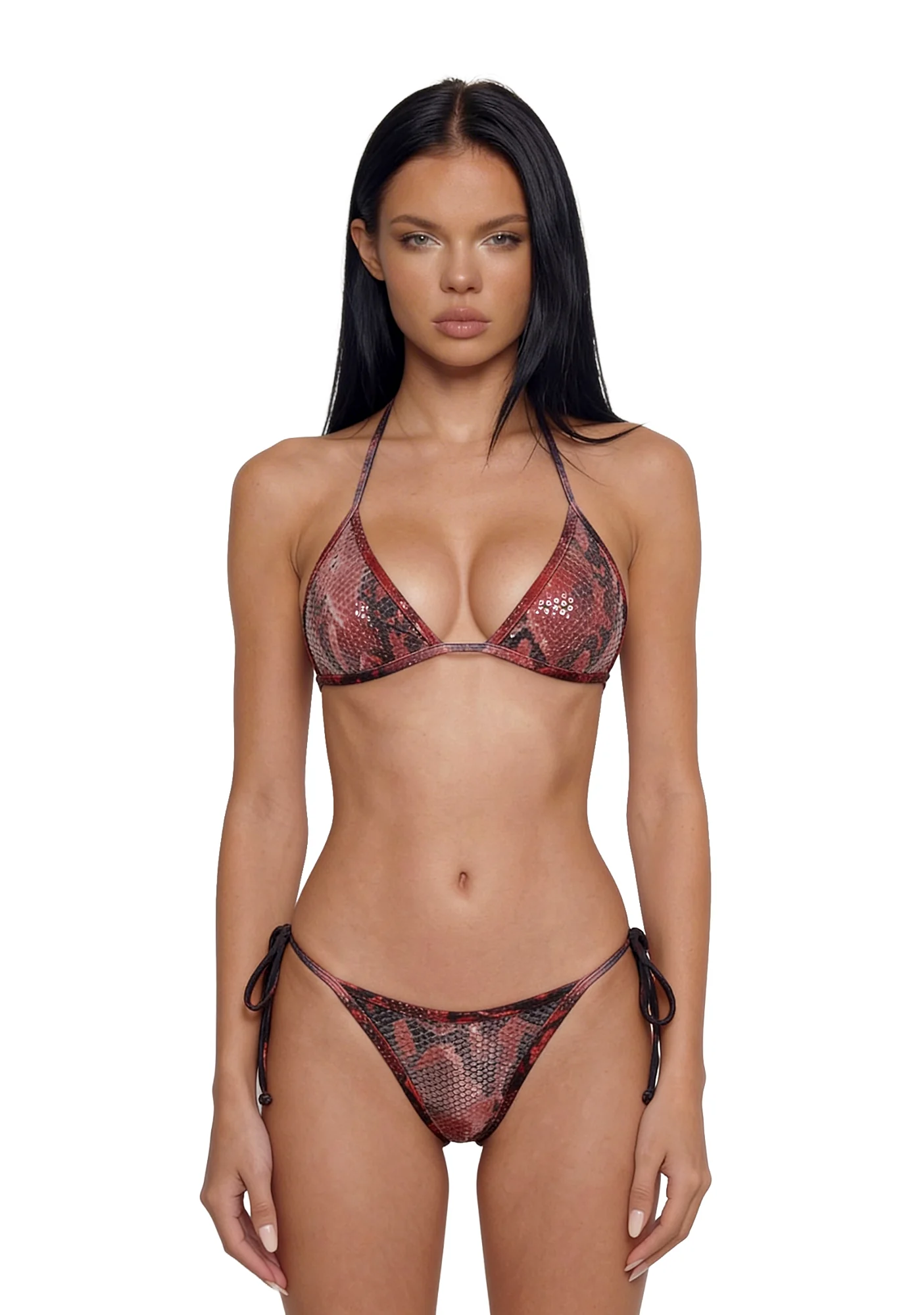 Exotic Isle Sequin Triangle Bikini Set - Red