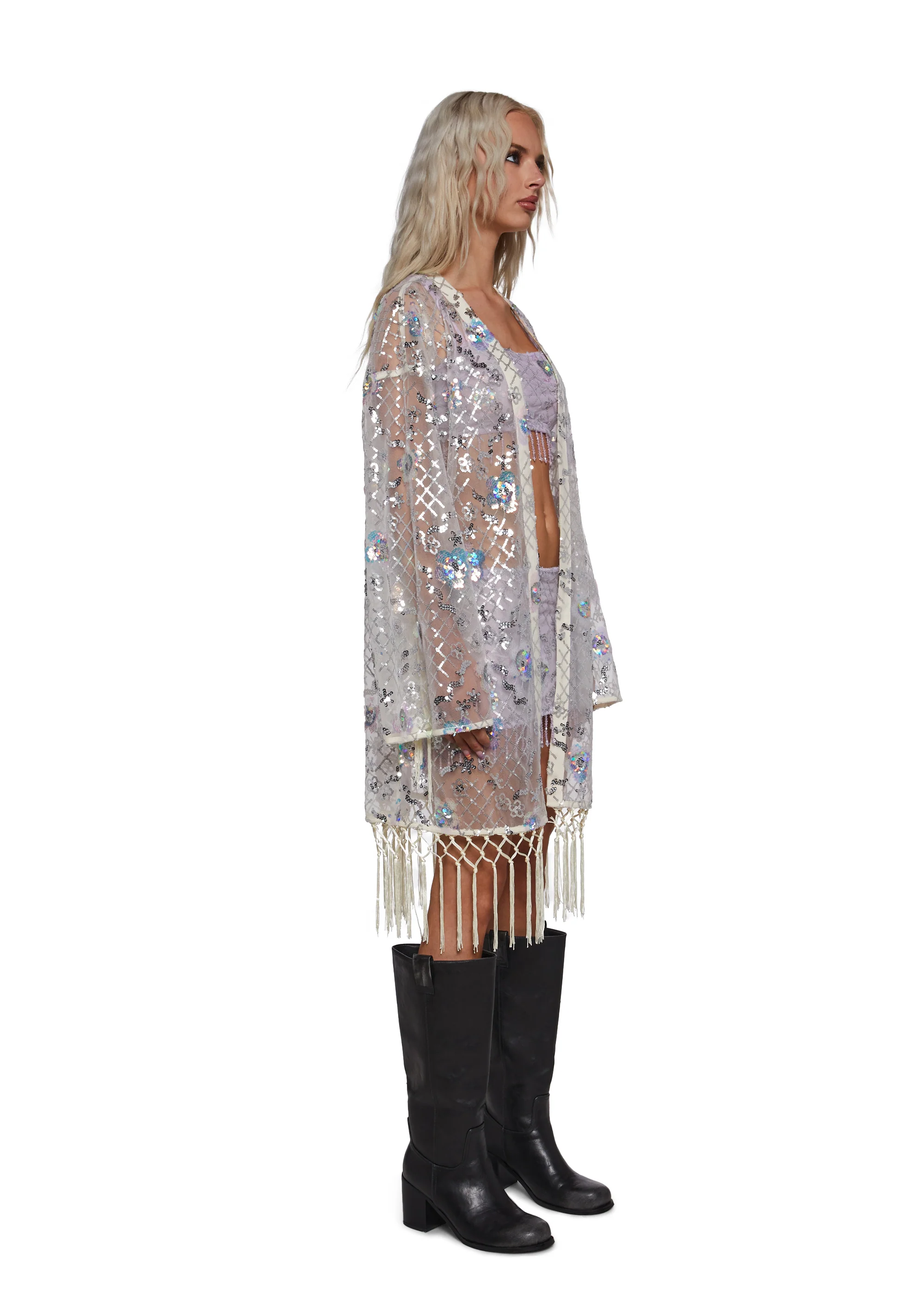 Fluorescent Eden Sequin Duster - White - Image 3