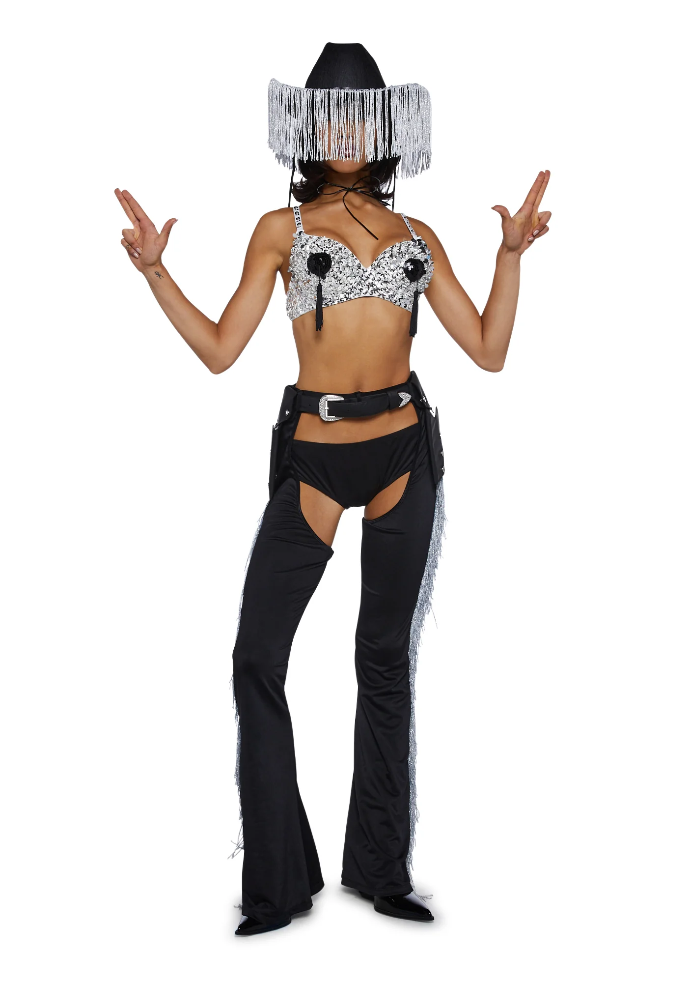 Giddy Up Rhinestone Cowgirl Costume - Black - Image 2