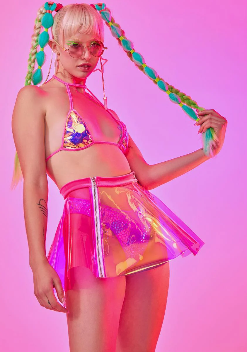 Hot Pink Iridescent Dual Zipper Skirt - Image 2
