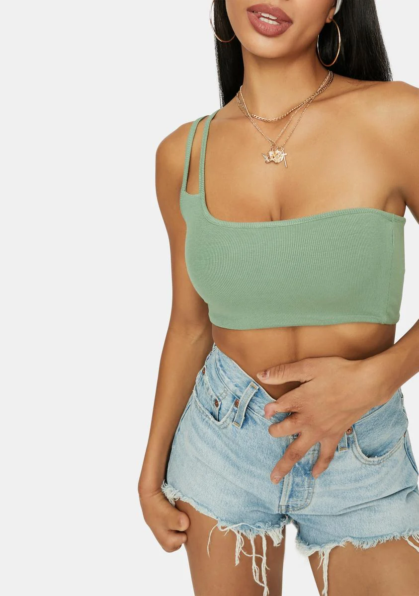 Jade State Of Mind One Shoulder Crop Tank
