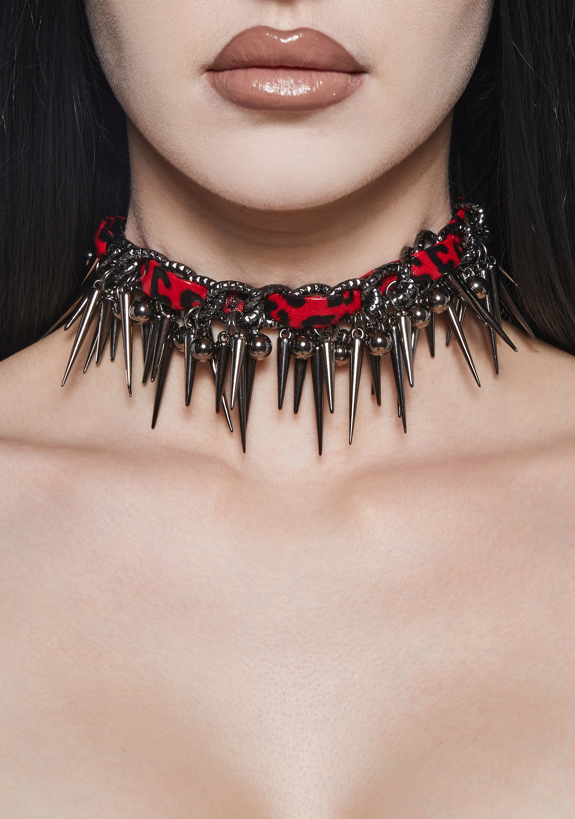 Leopard Choker With Spike Charms