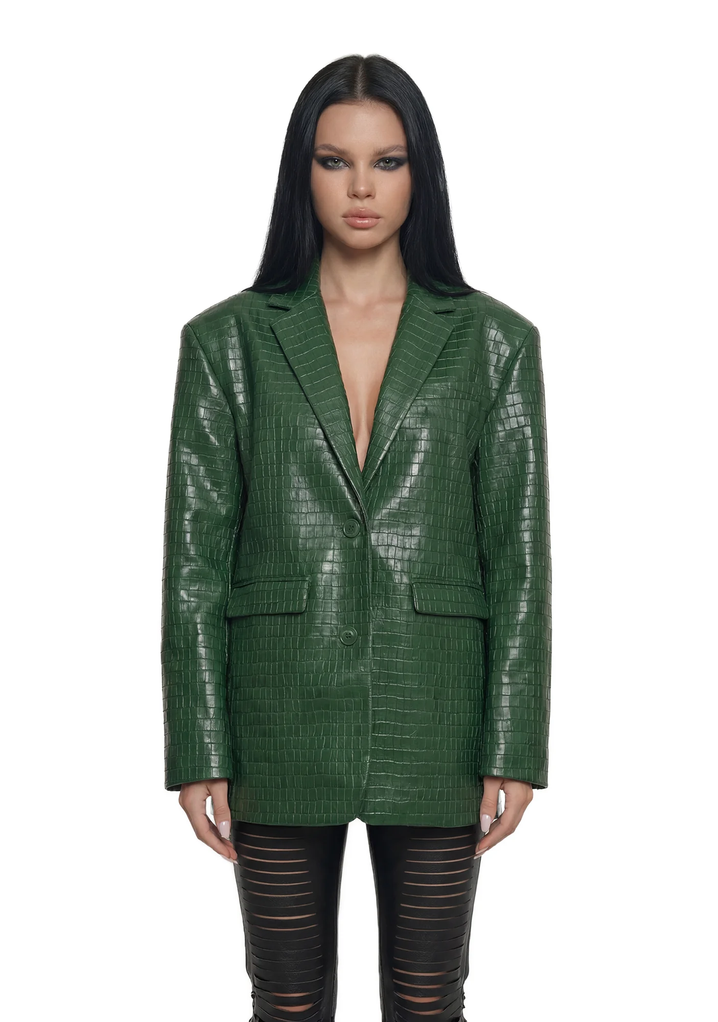 Leather Oversize Blazer - Green