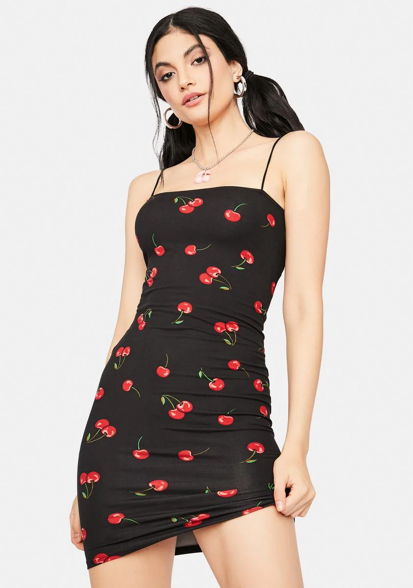 Maraschino Kisses Cherry Print Bodycon Dress