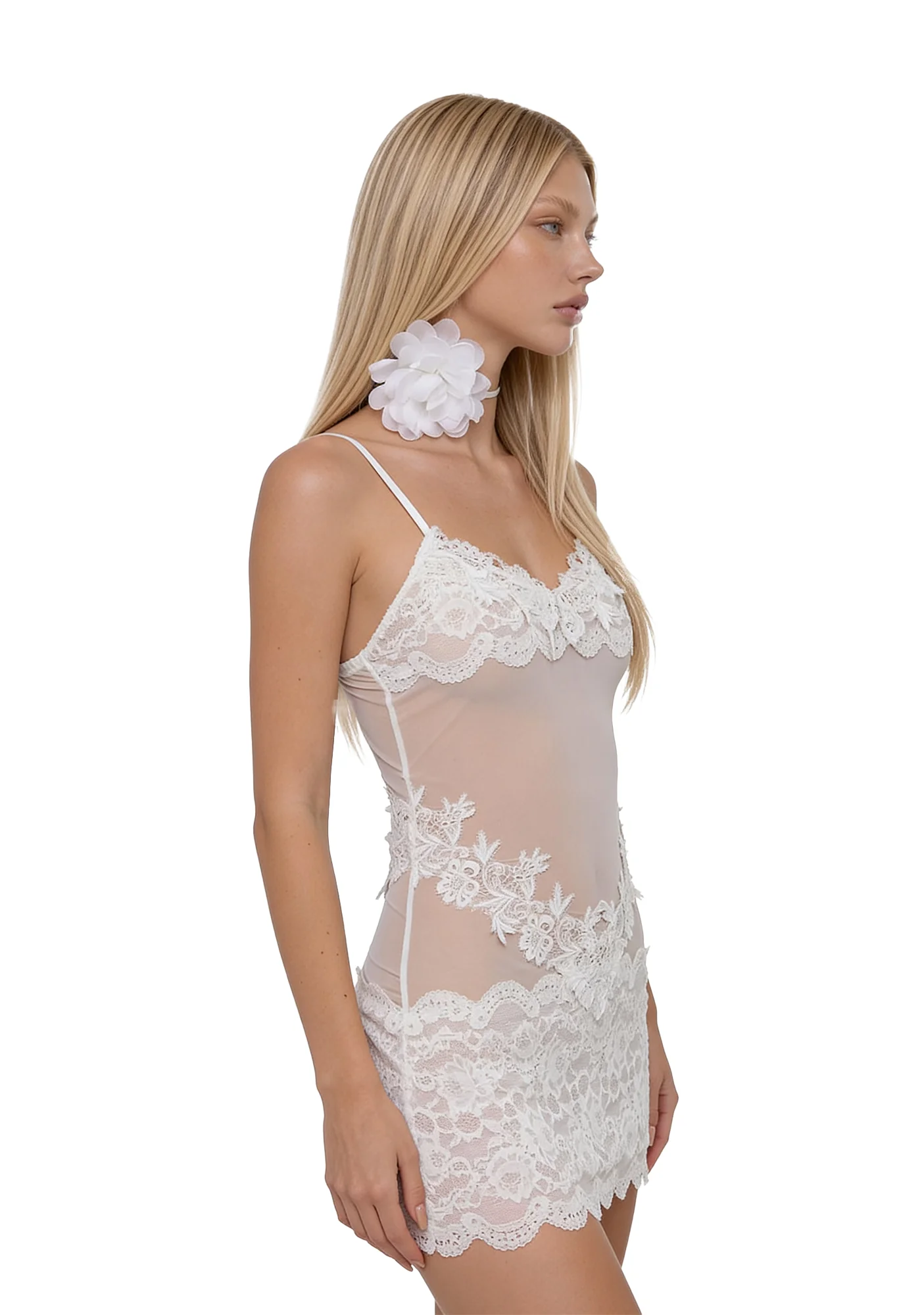 Chantilly Slip Lace Mini Dress - Image 4