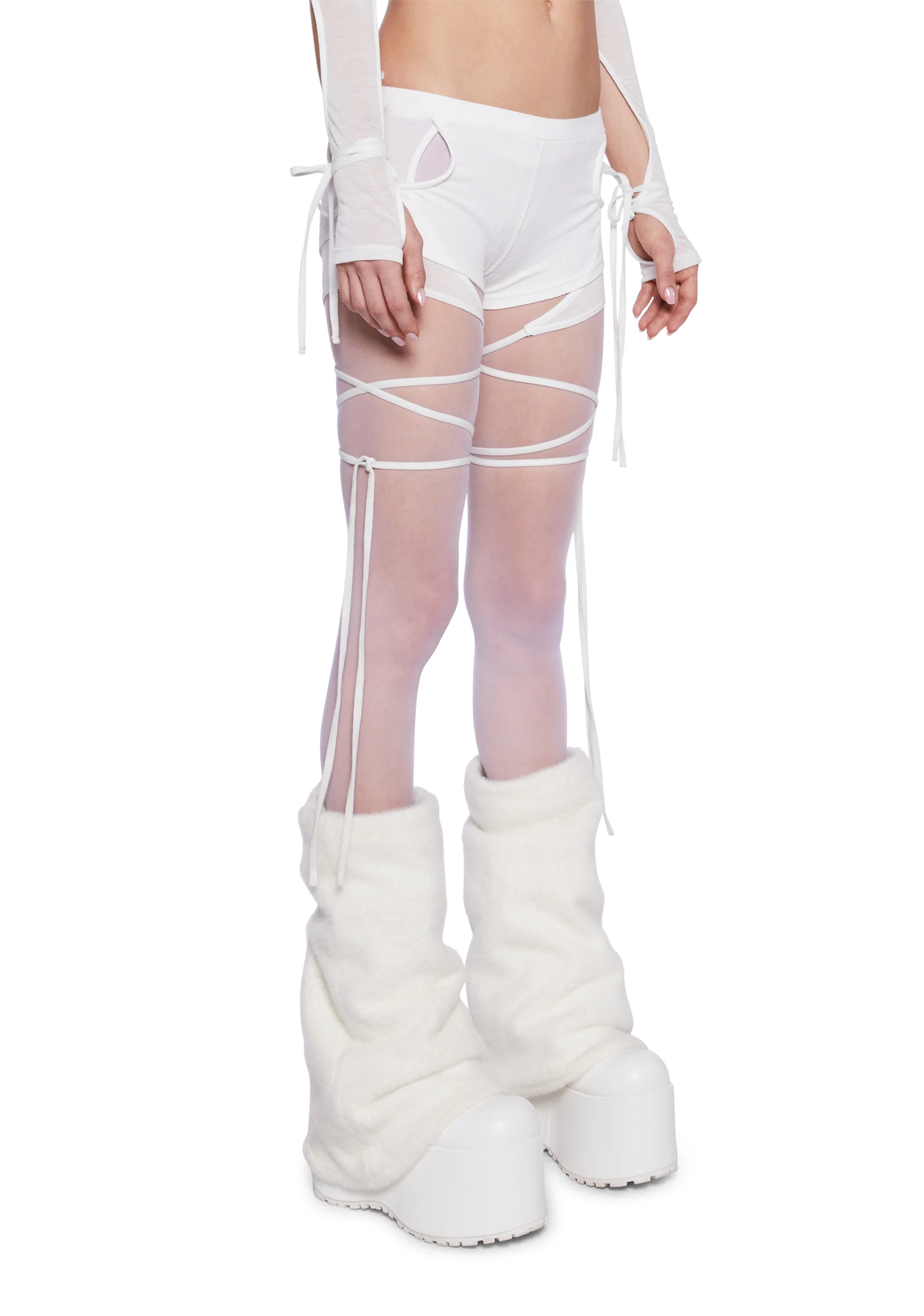 Pitch Knit Strappy Wrap Shorts - White - Image 3