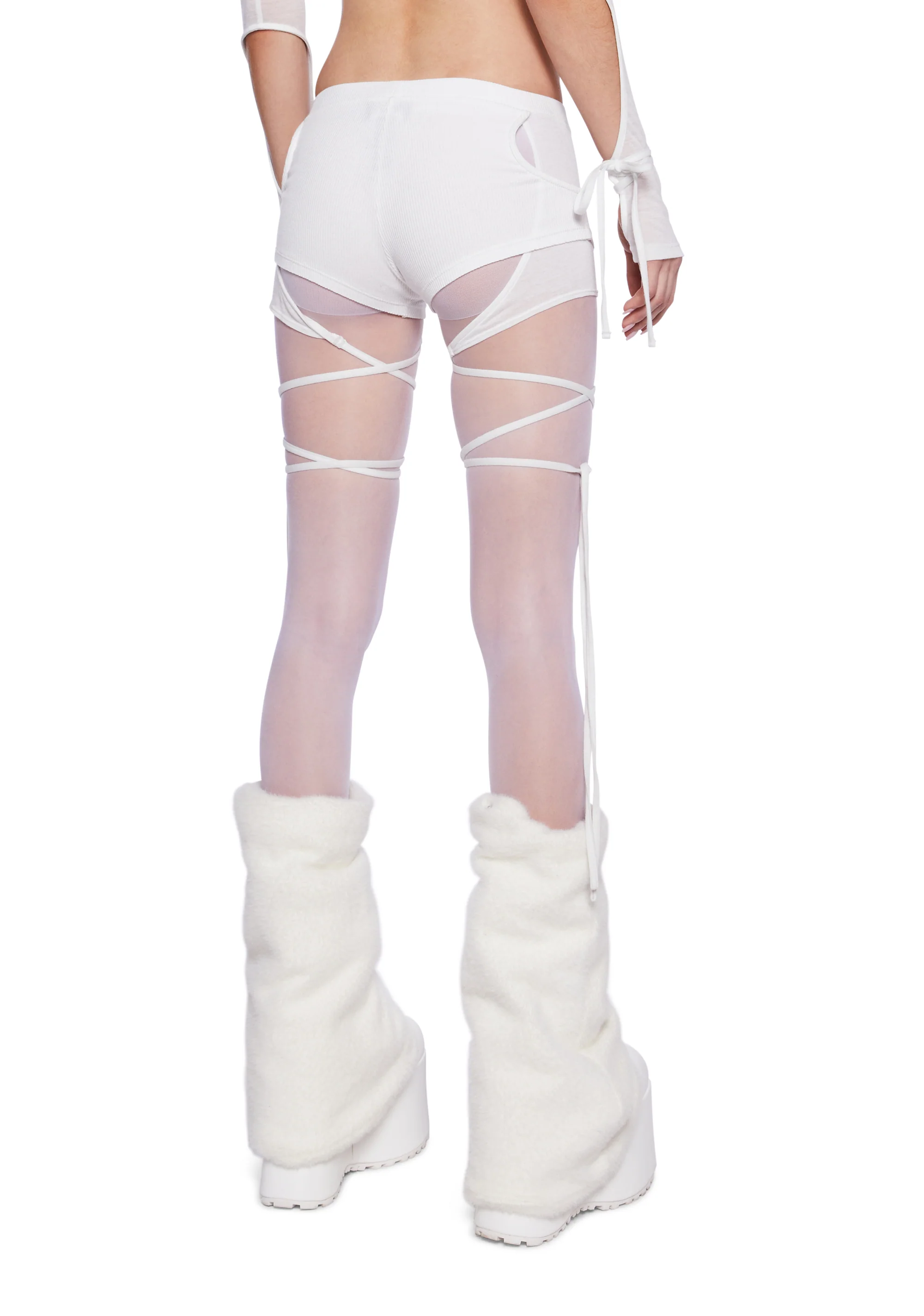 Pitch Knit Strappy Wrap Shorts - White - Image 4