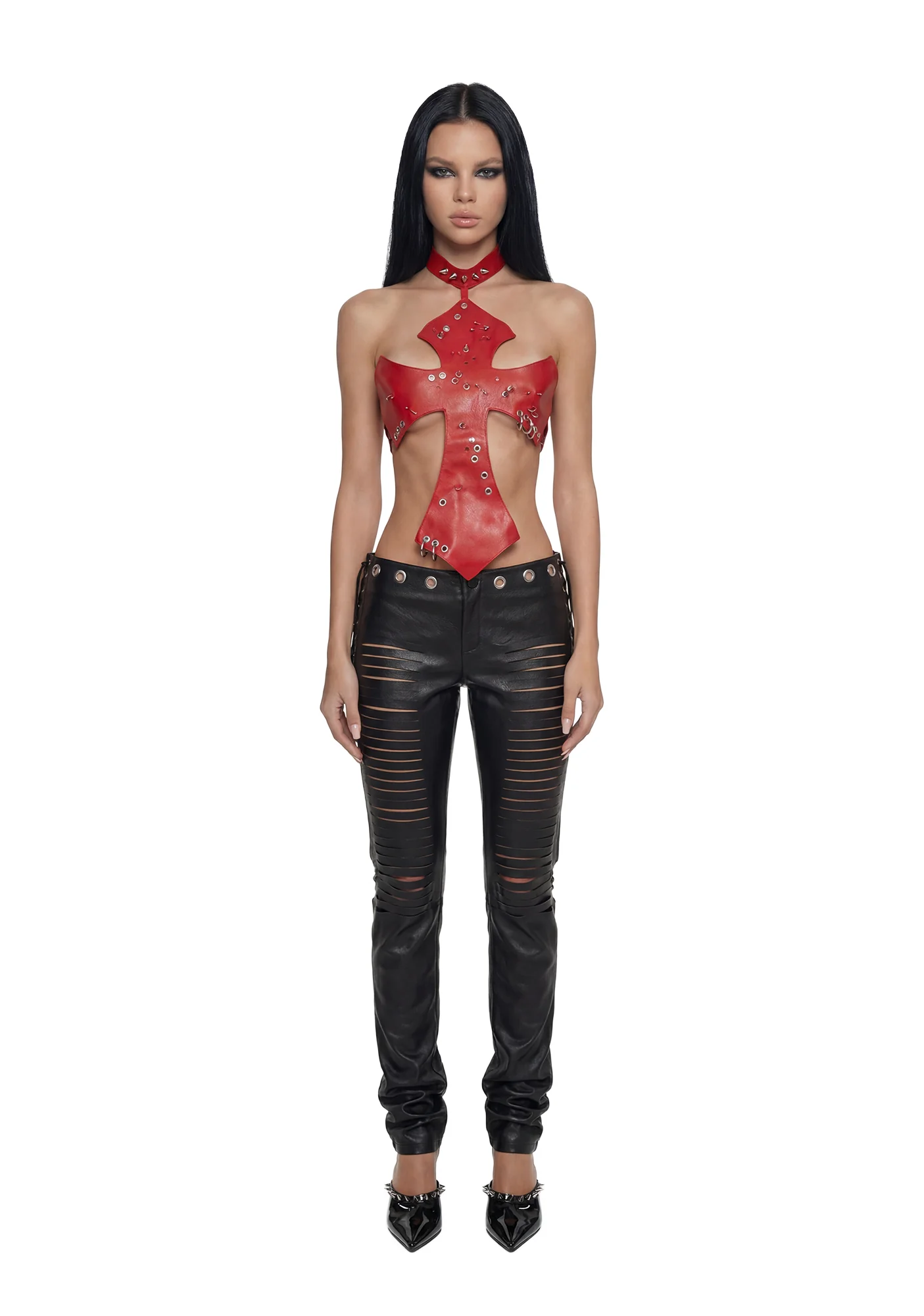 Pierced Cross Top - Red - Image 2