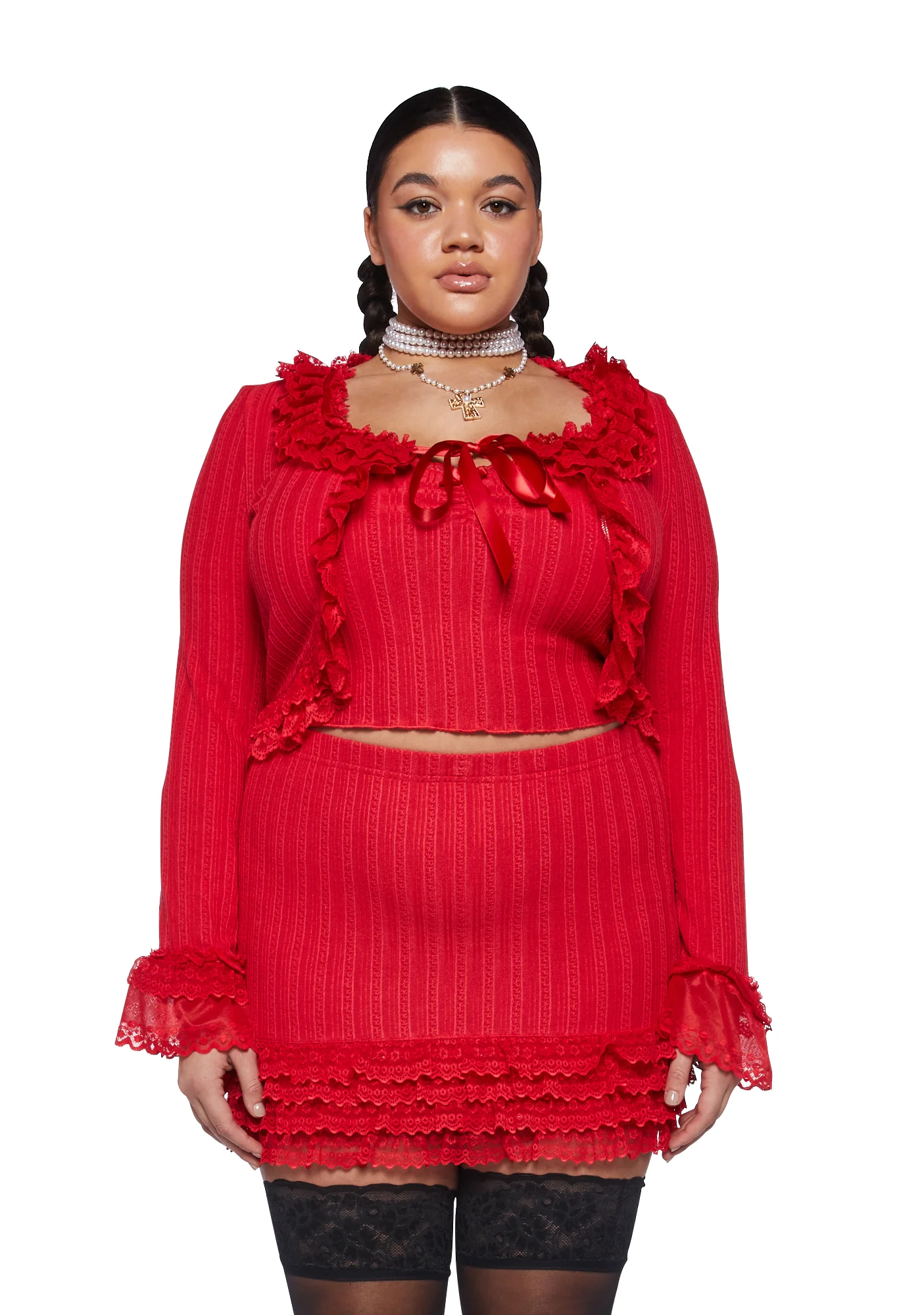 Plus Mistletoe Moves Cardigan Set-Red