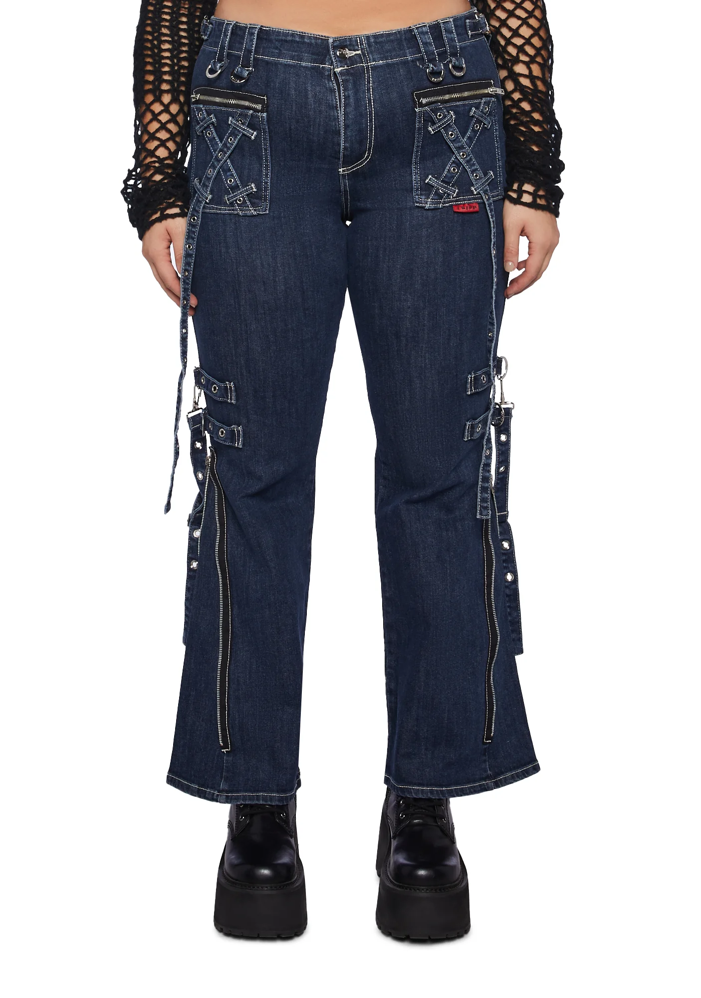 Plus X-Strap Pants - Blue Denim