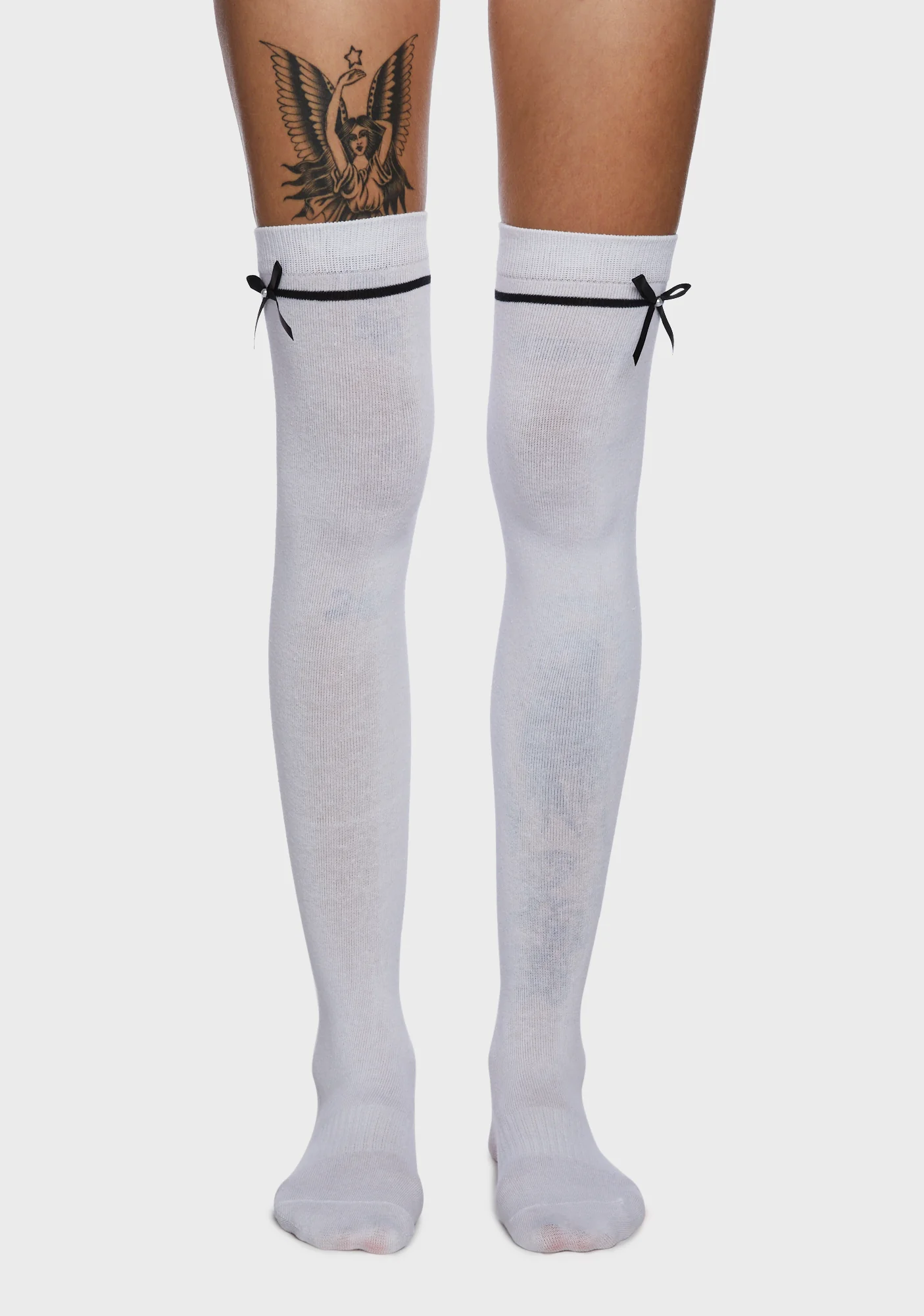 Proper Demeanor Thigh-High Socks - White