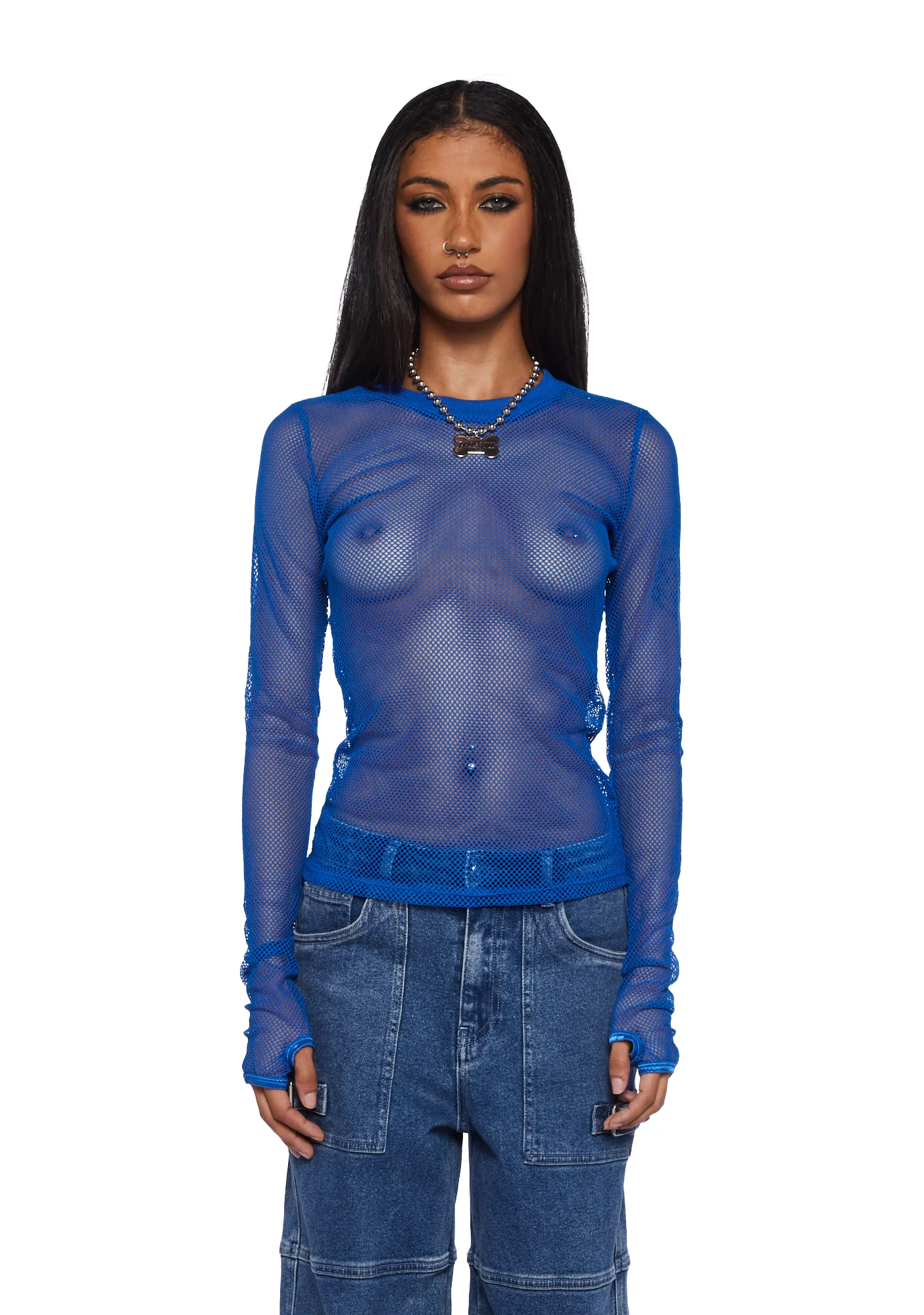 See Thru Me Fishnet Top - Blue