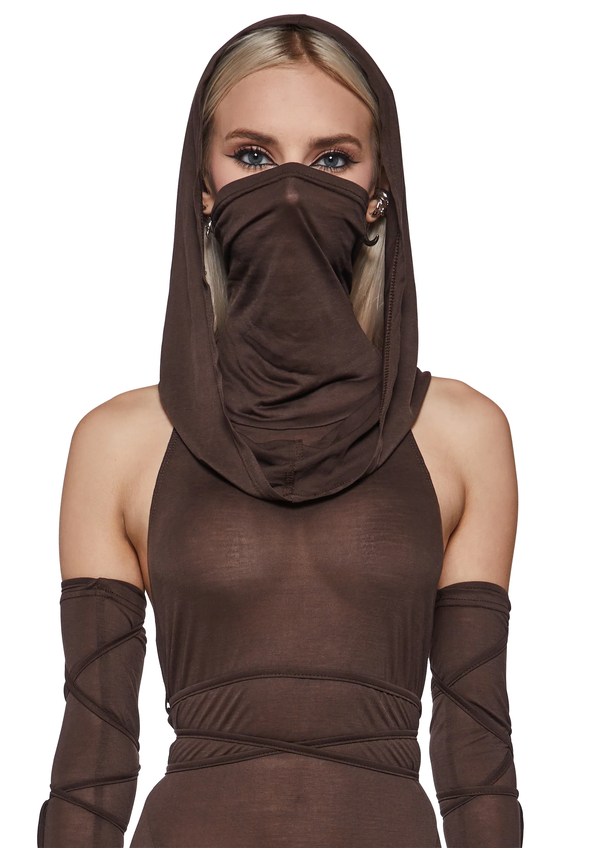 Siren Hooded Slit Maxi Dress - Brown - Image 5