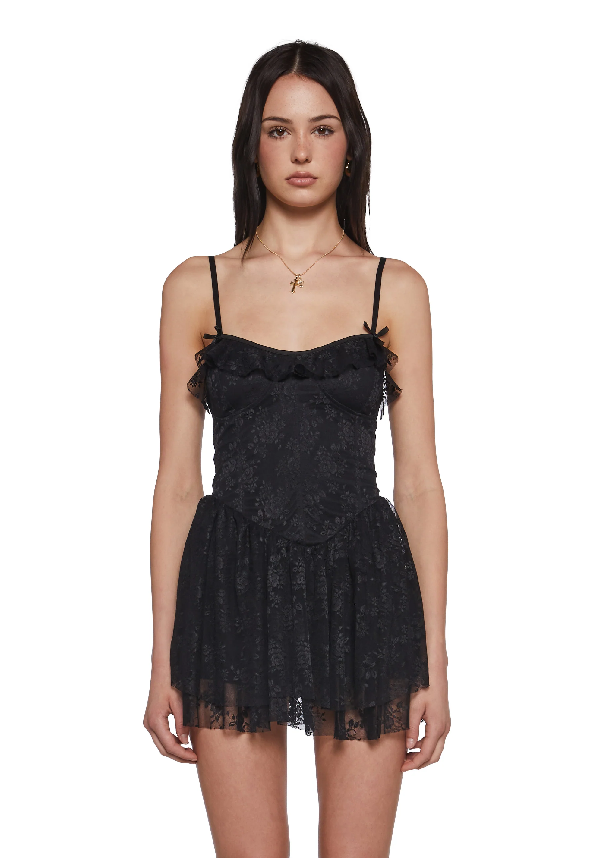Fashionable Fate Lace Mini Dress - Black