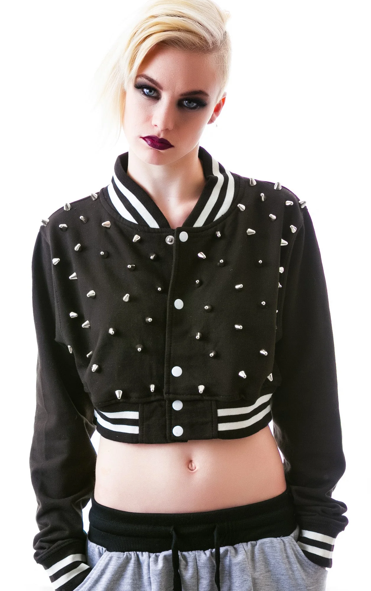 The Margot Studded Crop Bomber - Gray - Image 11