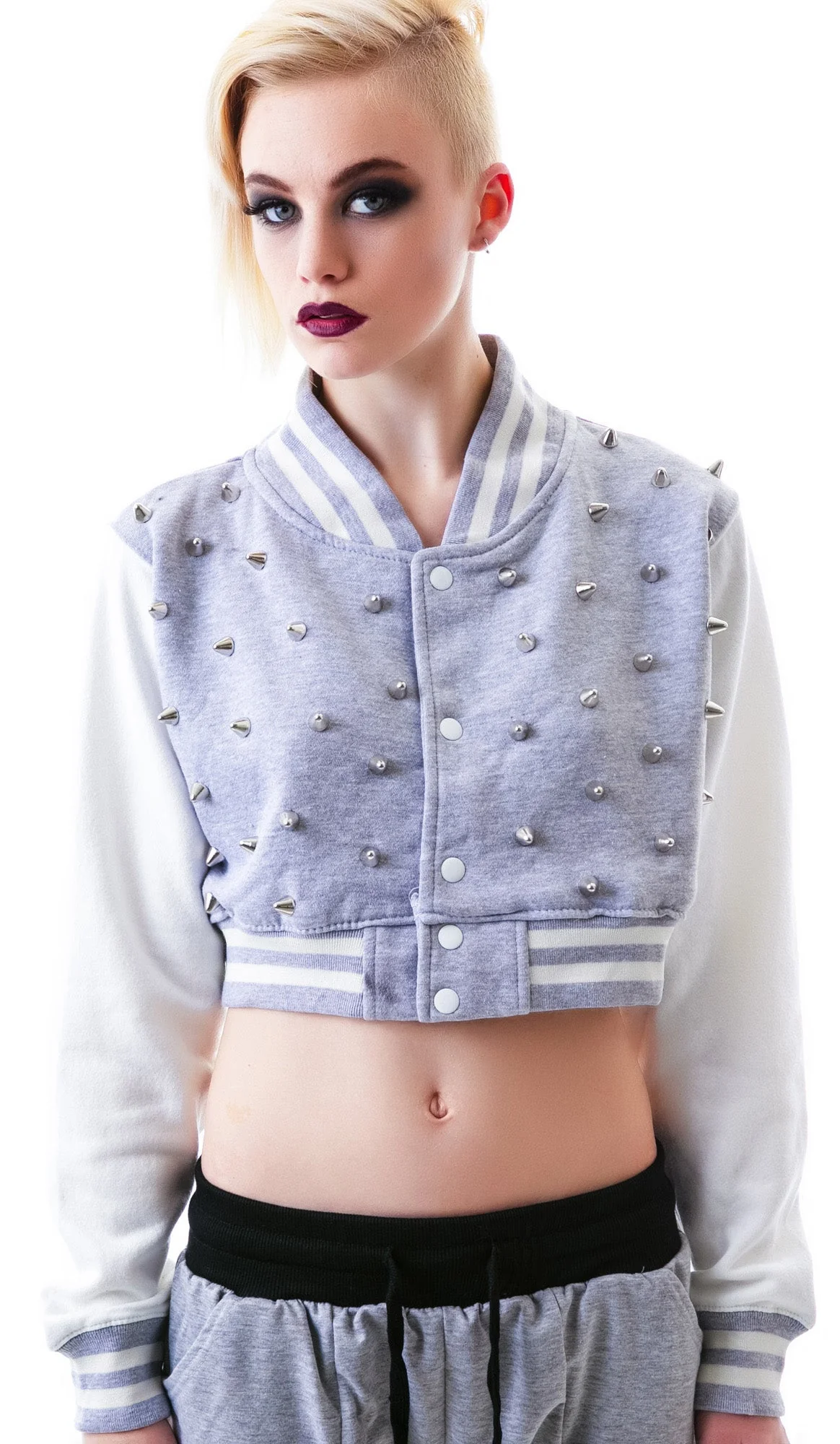 The Margot Studded Crop Bomber - Gray - Image 3