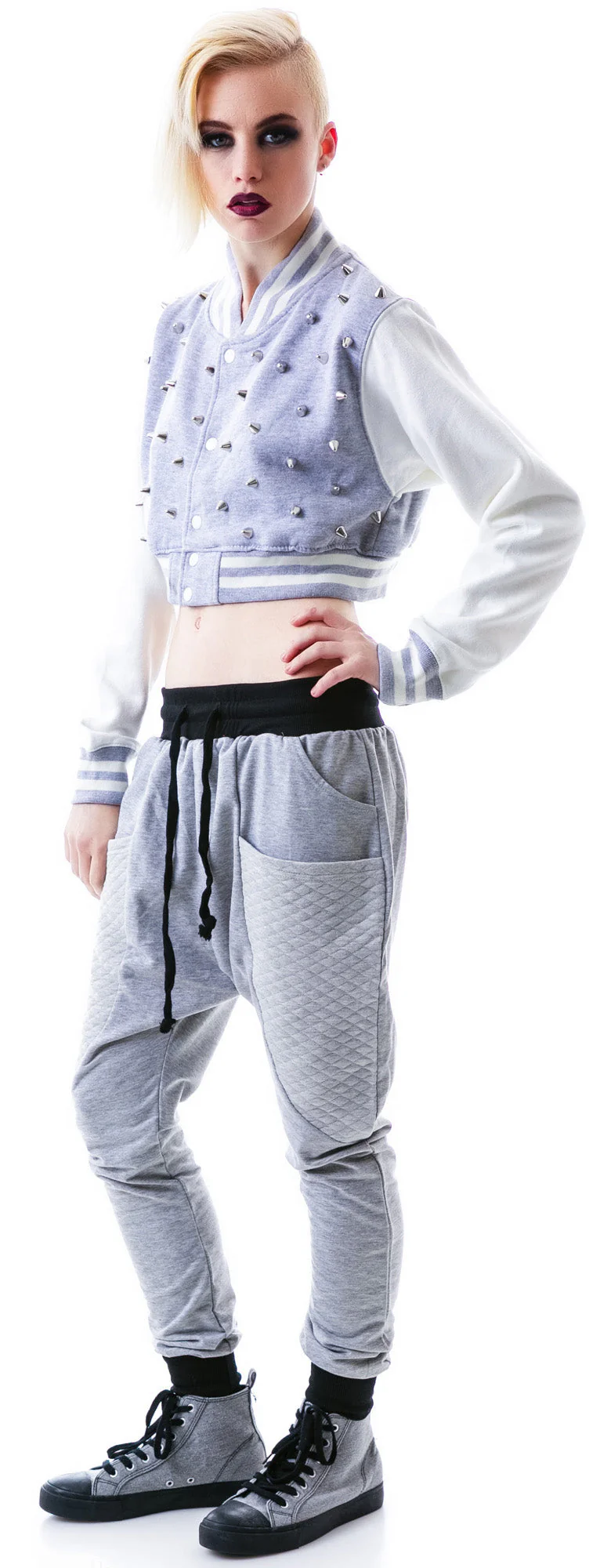 The Margot Studded Crop Bomber - Gray - Image 5