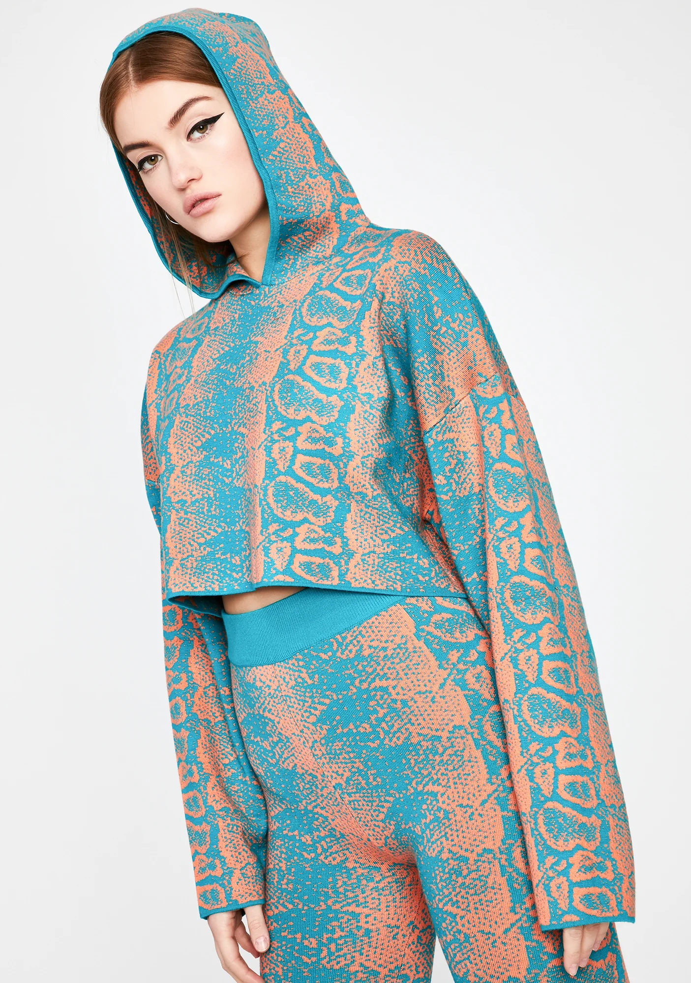 Turquoise Rattle Me Cropped Hoodie - Image 2