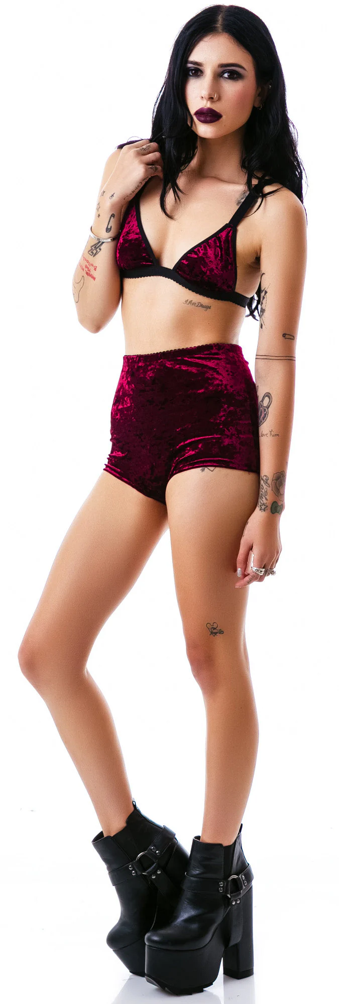 Velvet Triangle Bralette Bikini Top - Dark Purple - Image 19